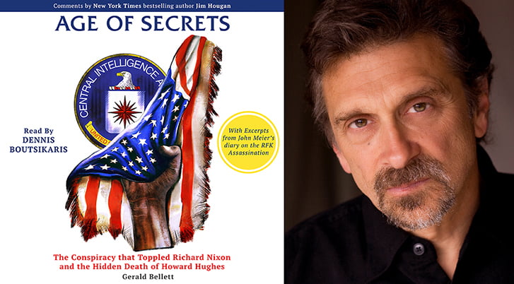 Age of Secrets Audiobook Narrated by Dennis Boutsikaris Age of Secrets Audiobook Cover and Dennis Boutsikaris headshot